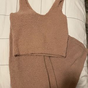 Taupe Chenille High Waist Pants & Scoop Neck Crop Top